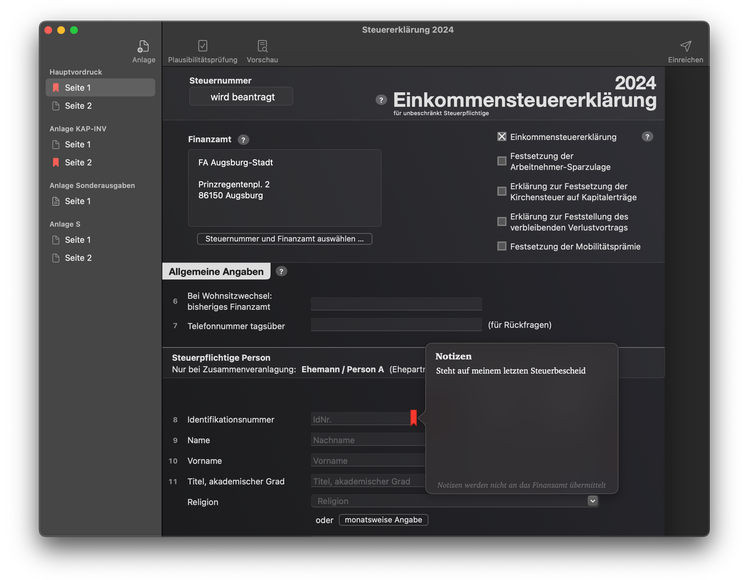 Steuererklärung.app Screenshot